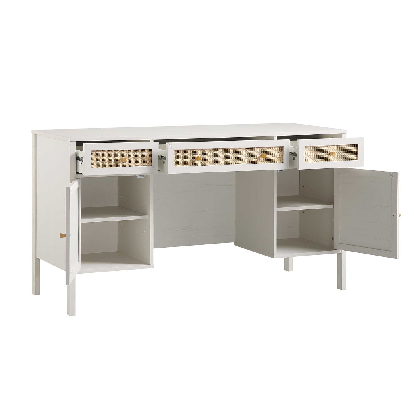 Bureau 3 tiroirs en rotin tressé Frances, blanc
