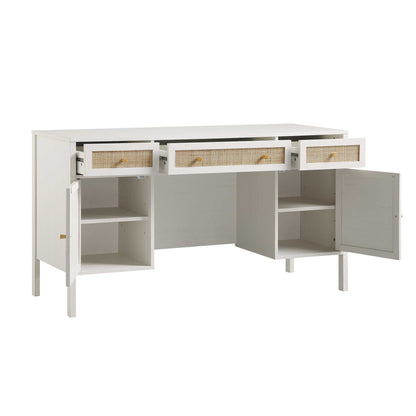 Bureau 3 tiroirs en rotin tressé Frances, blanc