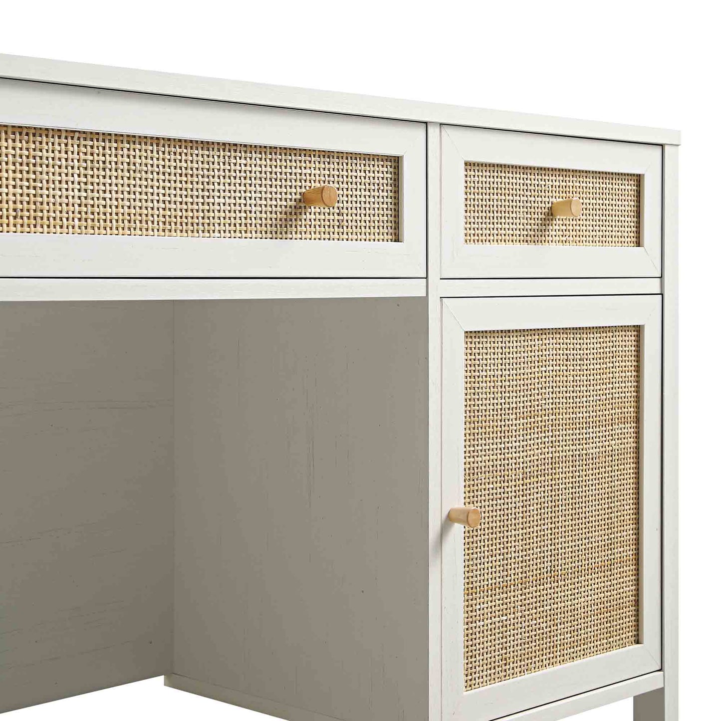 Bureau 3 tiroirs en rotin tressé Frances, blanc