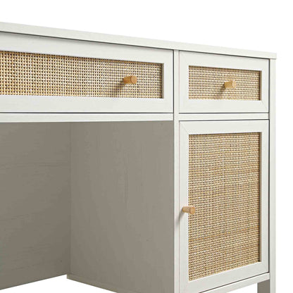 Bureau 3 tiroirs en rotin tressé Frances, blanc