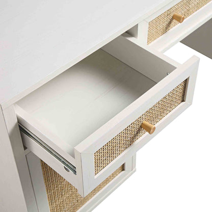 Bureau 3 tiroirs en rotin tressé Frances, blanc