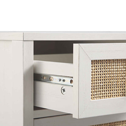 Bureau 3 tiroirs en rotin tressé Frances, blanc