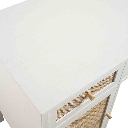 Bureau 3 tiroirs en rotin tressé Frances, blanc