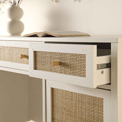 Bureau 3 tiroirs en rotin tressé Frances, blanc
