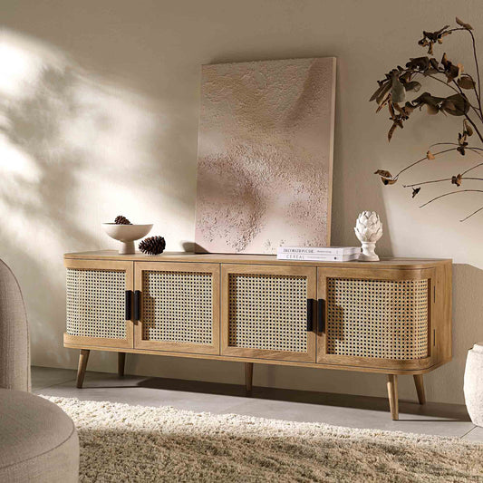 Meuble TV Izzy Curved Rattan 63" large, naturel