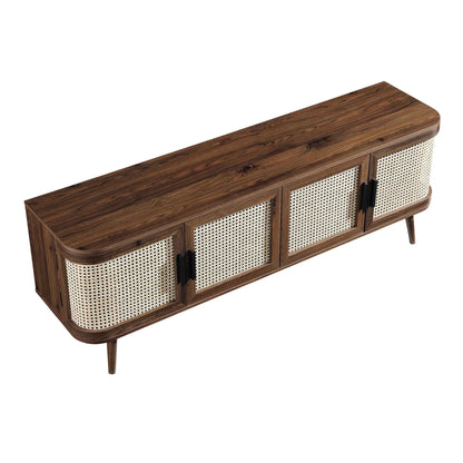 Meuble TV large Izzy en rotin incurvé 63 pouces, noyer