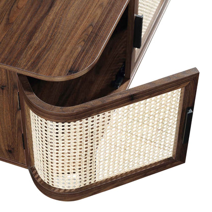Meuble TV large Izzy en rotin incurvé 63 pouces, noyer