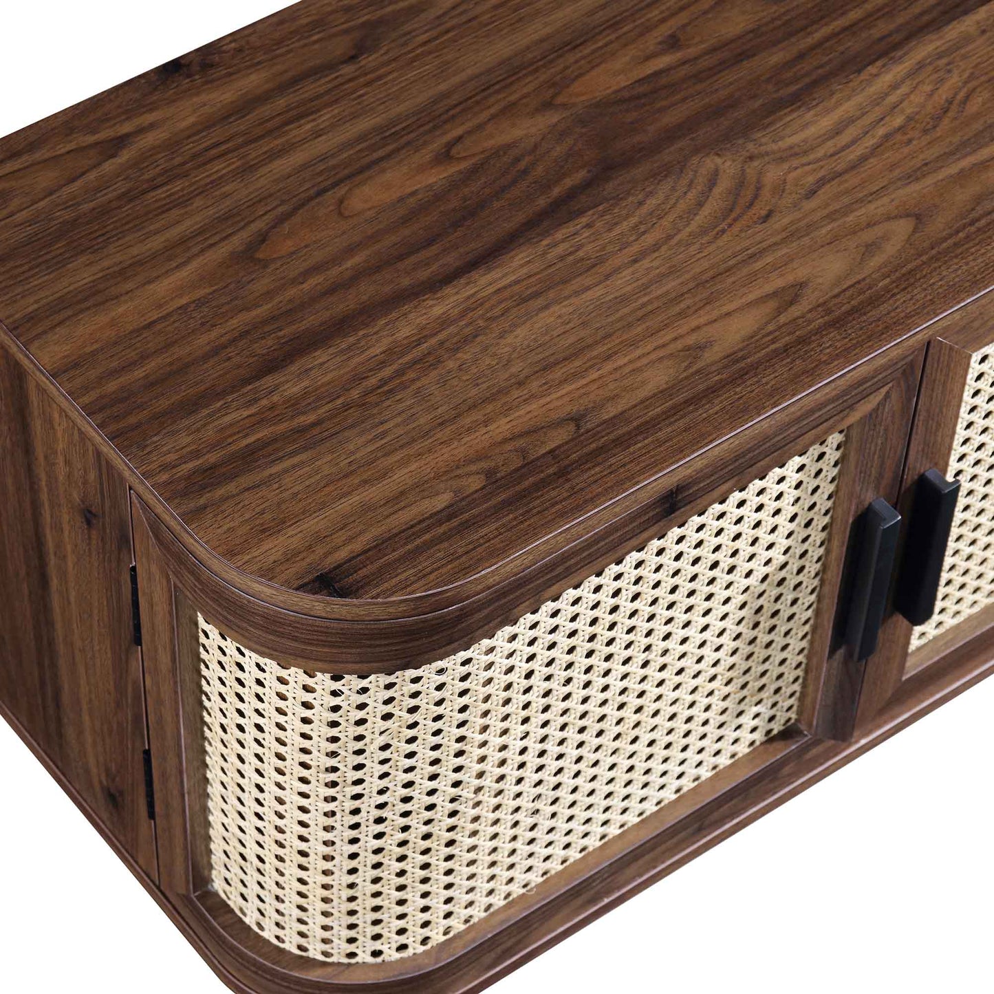 Meuble TV large Izzy en rotin incurvé 63 pouces, noyer