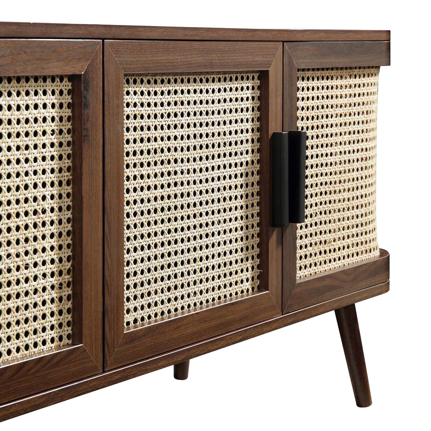 Meuble TV large Izzy en rotin incurvé 63 pouces, noyer