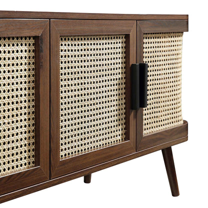 Meuble TV large Izzy en rotin incurvé 63 pouces, noyer