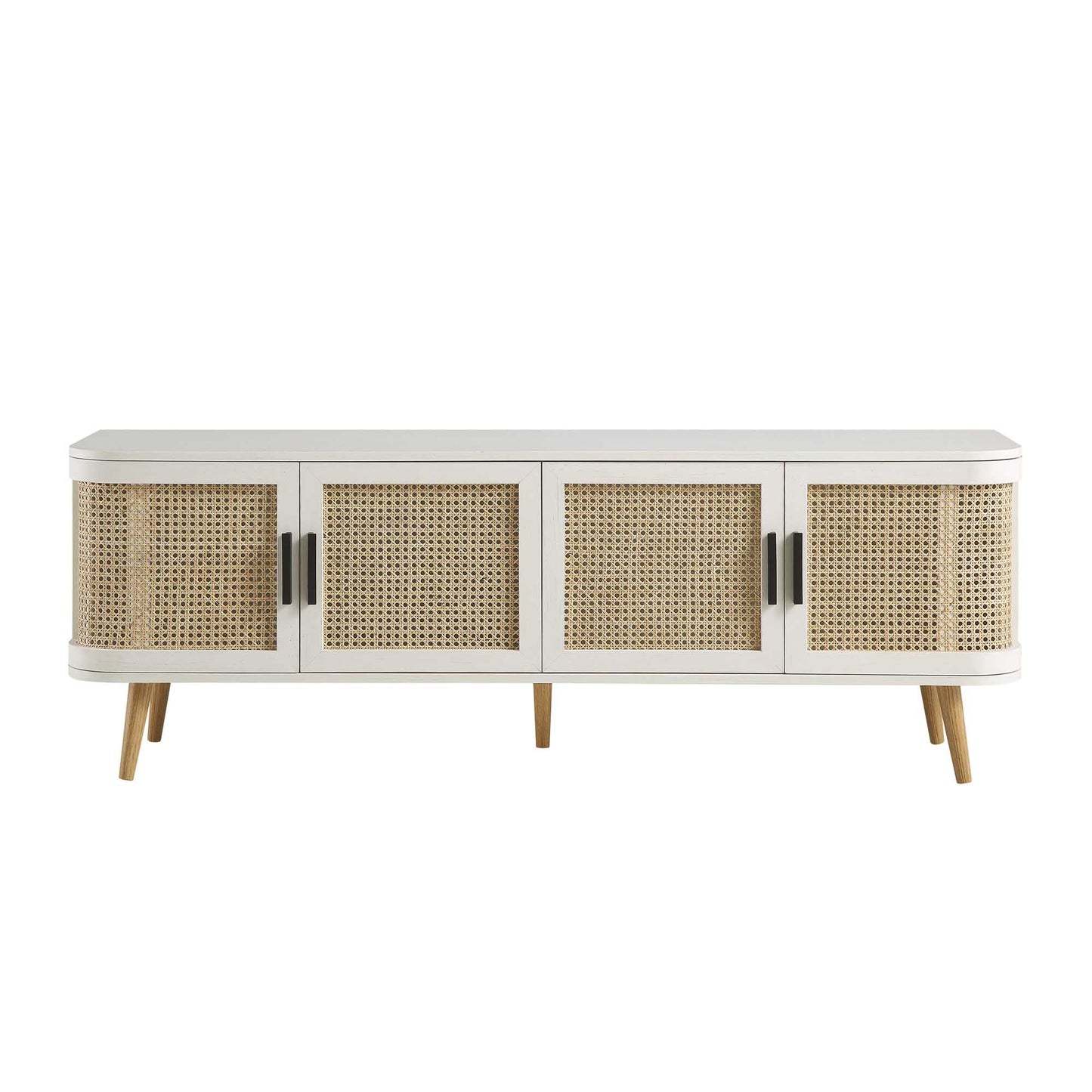 Meuble TV Izzy Curved Rattan 63" large, blanc