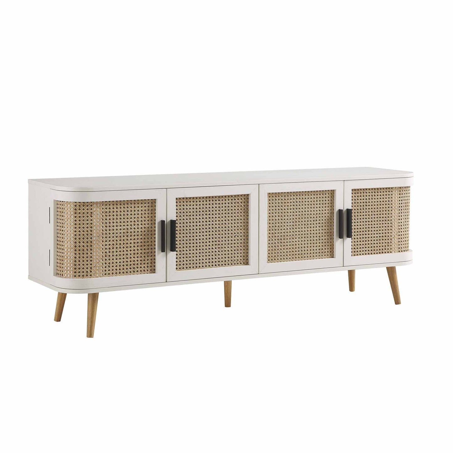 Meuble TV Izzy Curved Rattan 63" large, blanc