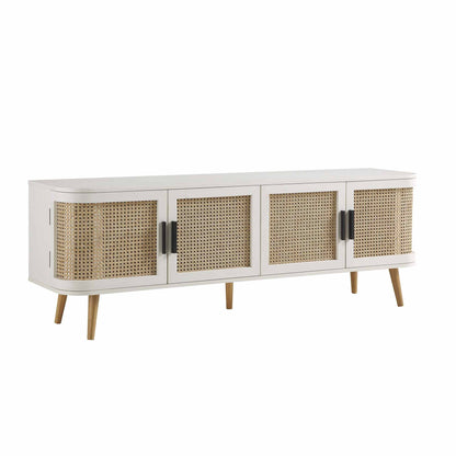 Meuble TV Izzy Curved Rattan 63" large, blanc