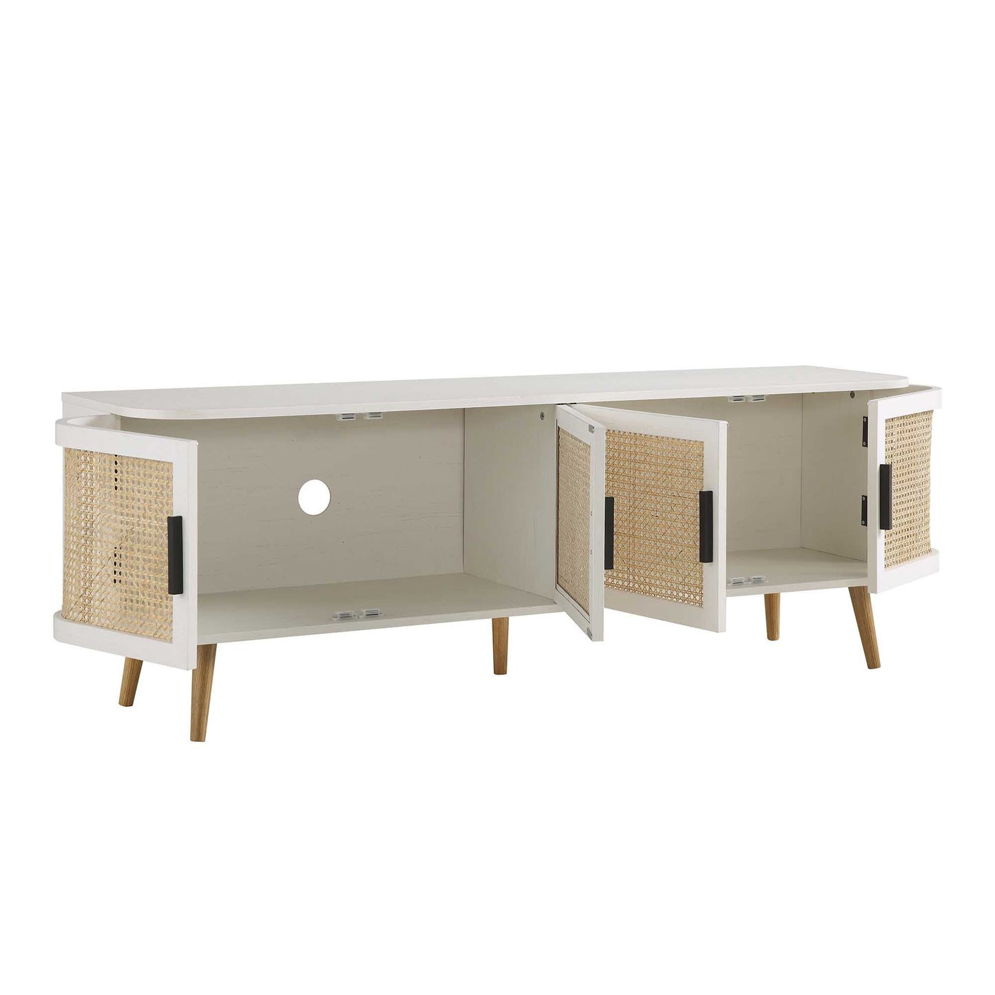 Meuble TV Izzy Curved Rattan 63" large, blanc