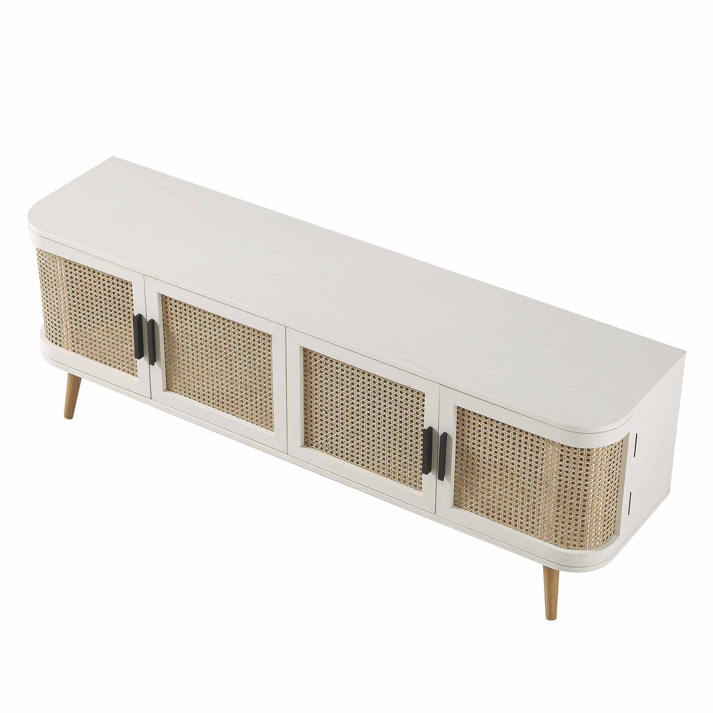 Meuble TV Izzy Curved Rattan 63" large, blanc