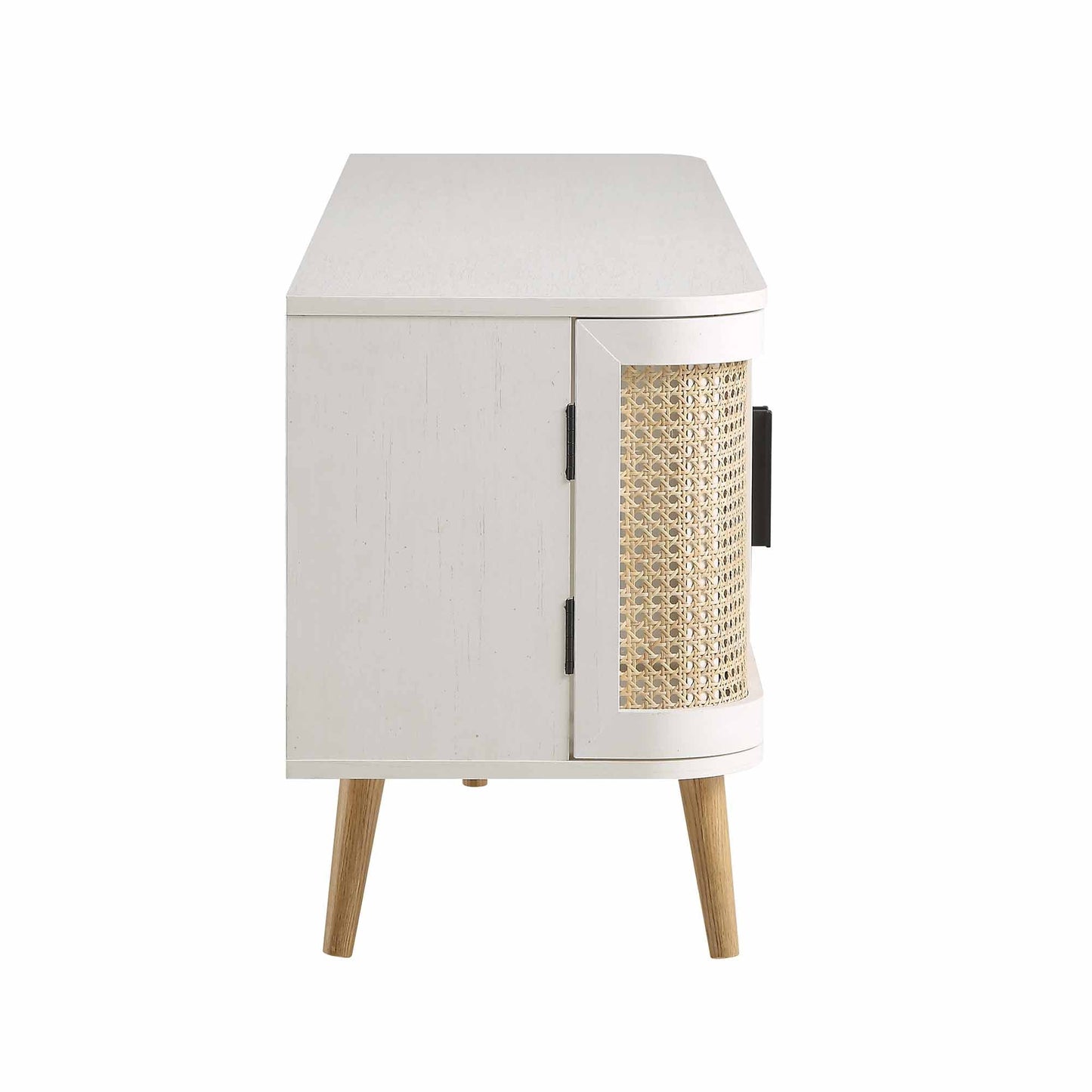 Meuble TV Izzy Curved Rattan 63" large, blanc
