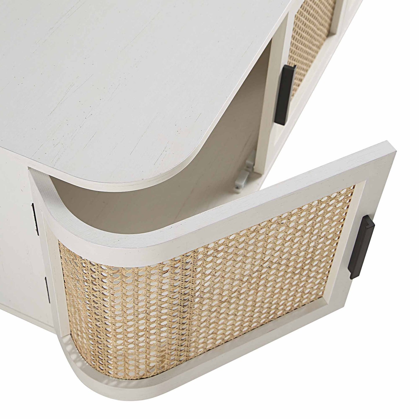 Meuble TV Izzy Curved Rattan 63" large, blanc