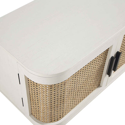 Meuble TV Izzy Curved Rattan 63" large, blanc