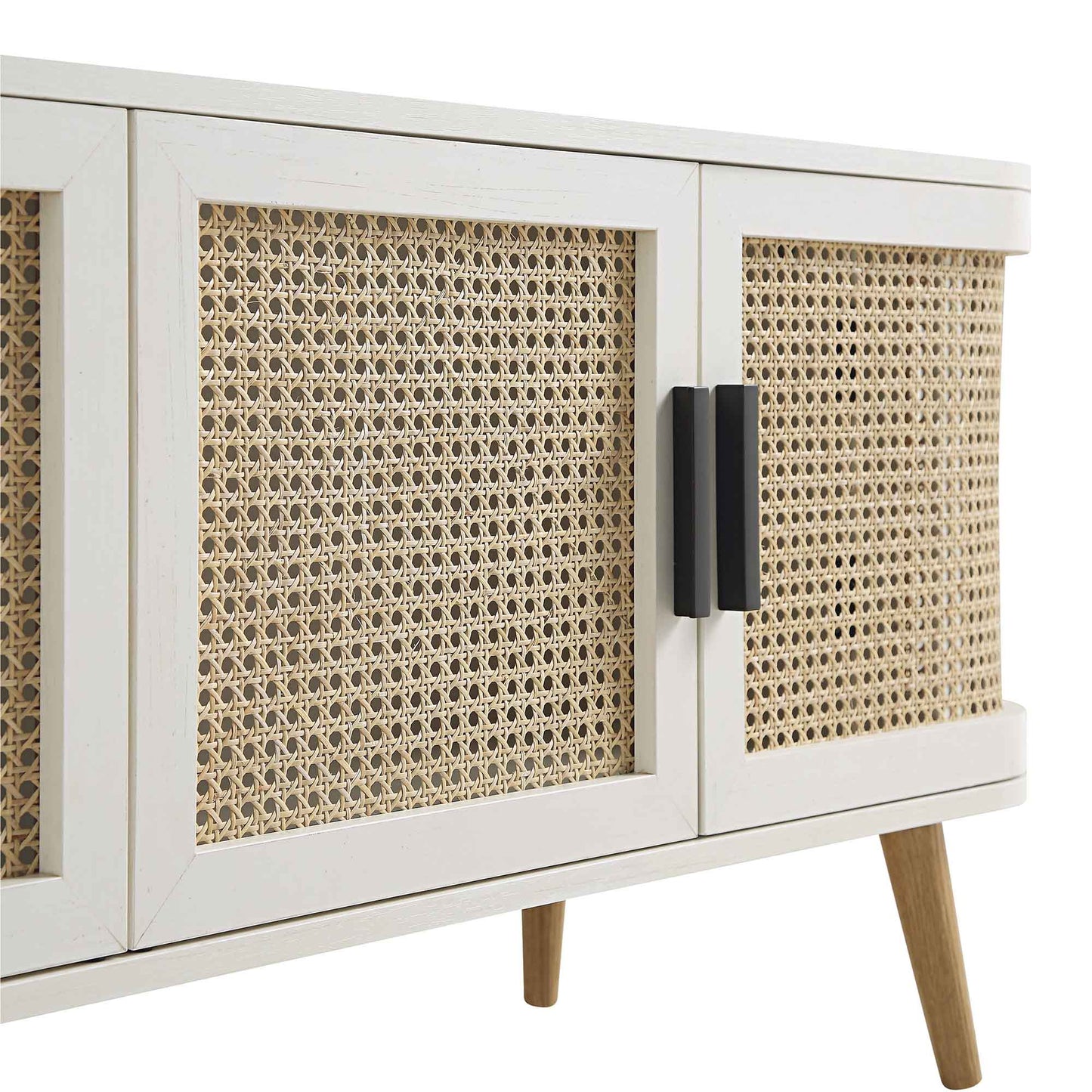 Meuble TV Izzy Curved Rattan 63" large, blanc