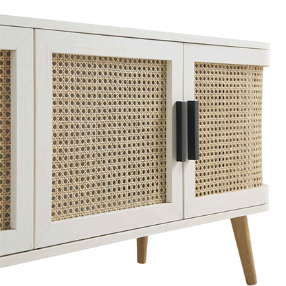 Meuble TV Izzy Curved Rattan 63" large, blanc