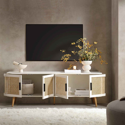 Meuble TV Izzy Curved Rattan 63" large, blanc