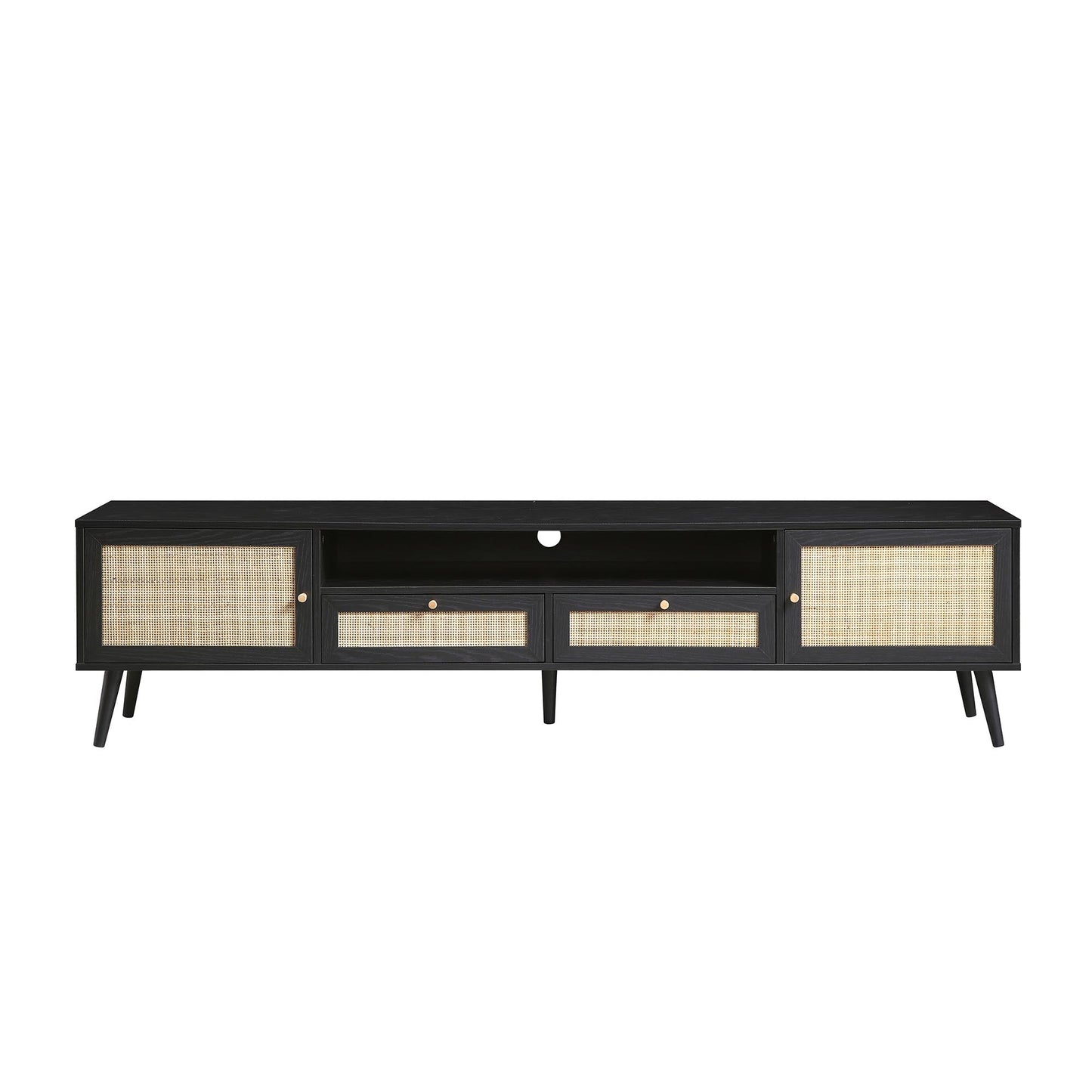 Meuble TV Frances en rotin tressé, 79 po de large, noir