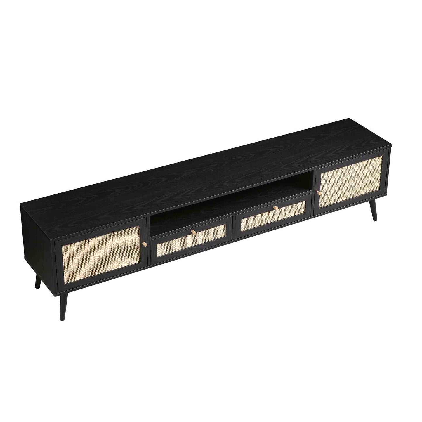 Meuble TV Frances en rotin tressé, 79 po de large, noir