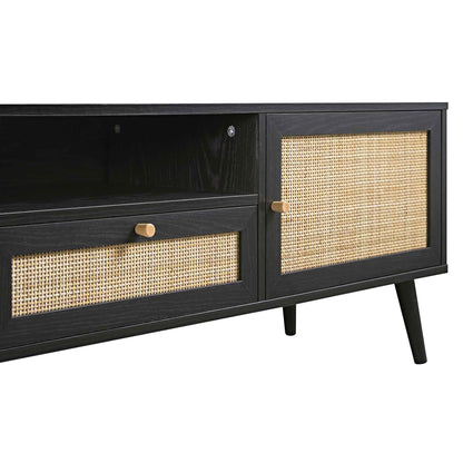 Meuble TV Frances en rotin tressé, 79 po de large, noir