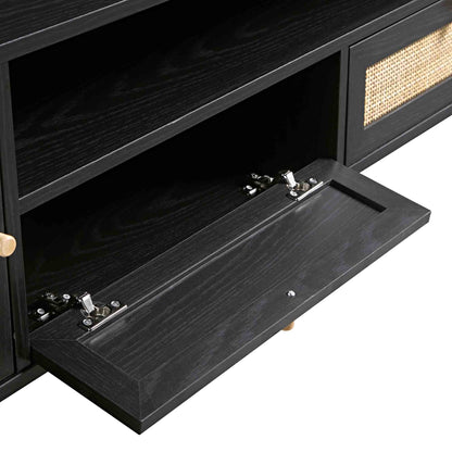 Meuble TV Frances en rotin tressé, 79 po de large, noir