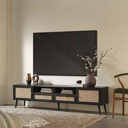 Meuble TV Frances en rotin tressé, 79 po de large, noir