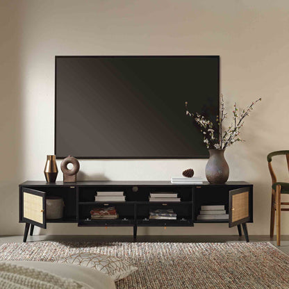 Meuble TV Frances en rotin tressé, 79 po de large, noir