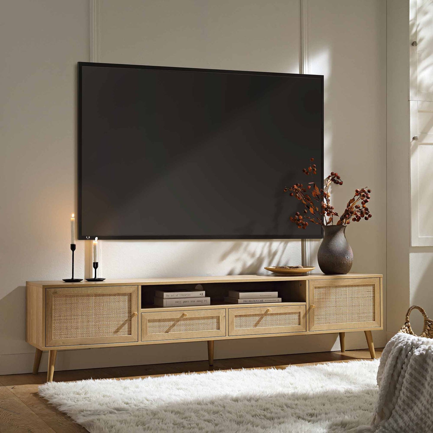 Meuble TV Frances en rotin tressé de 79 po de large, naturel