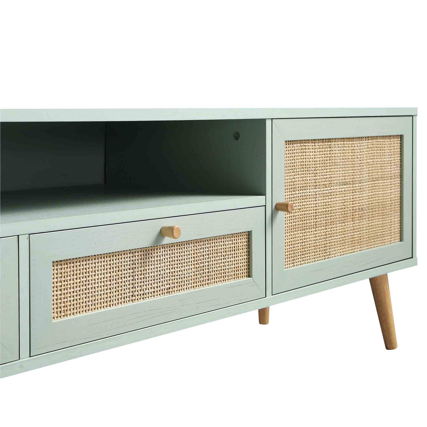 Meuble TV Frances en rotin tressé de 79 po de large, menthe