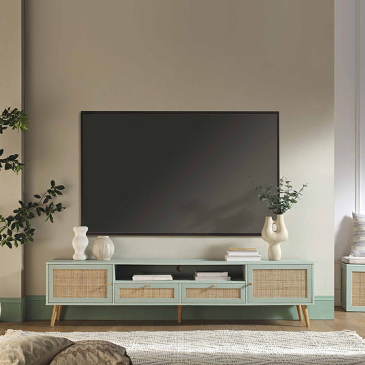 Meuble TV Frances en rotin tressé de 79 po de large, menthe