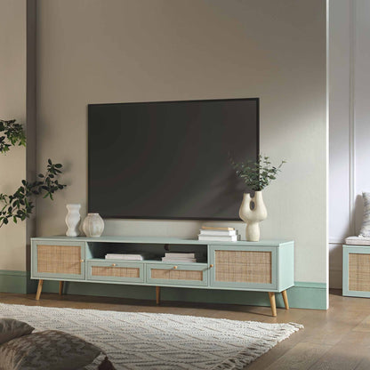 Meuble TV Frances en rotin tressé de 79 po de large, menthe