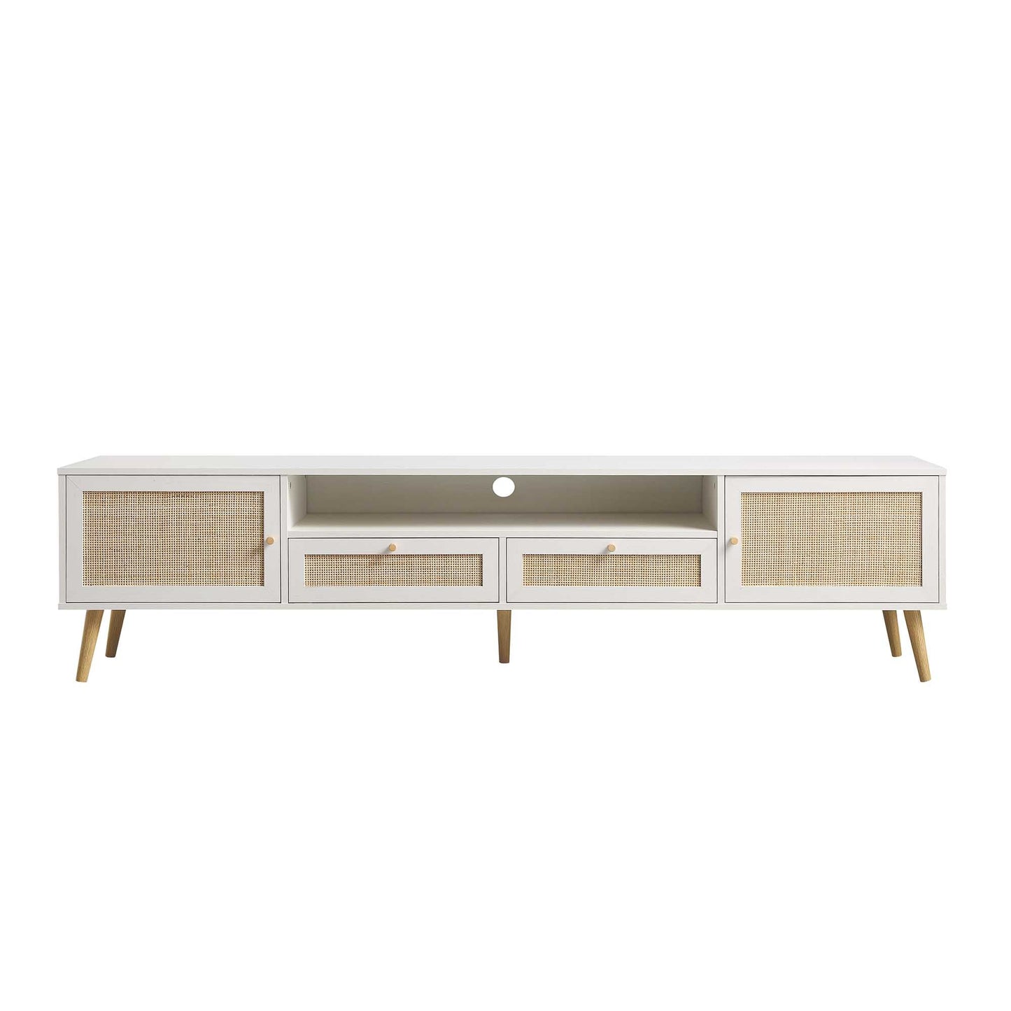 Meuble TV Frances en rotin tressé, 79 po de large, blanc