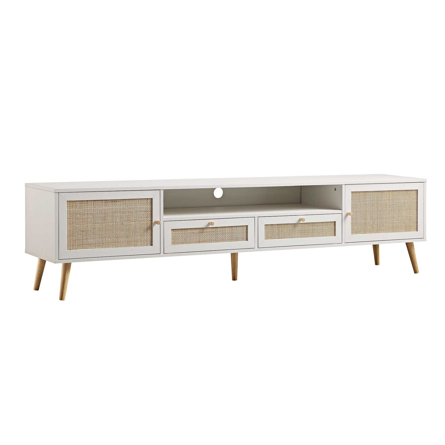 Meuble TV Frances en rotin tressé, 79 po de large, blanc