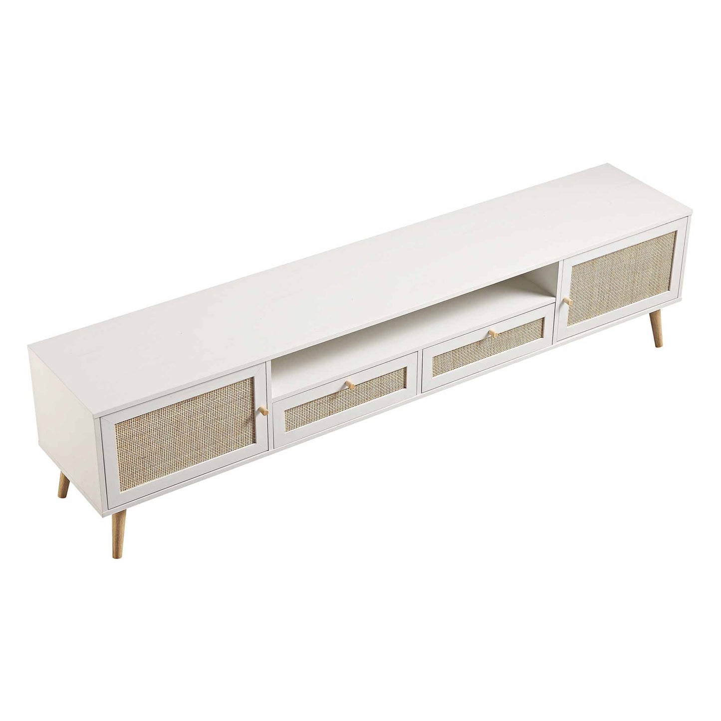 Meuble TV Frances en rotin tressé, 79 po de large, blanc