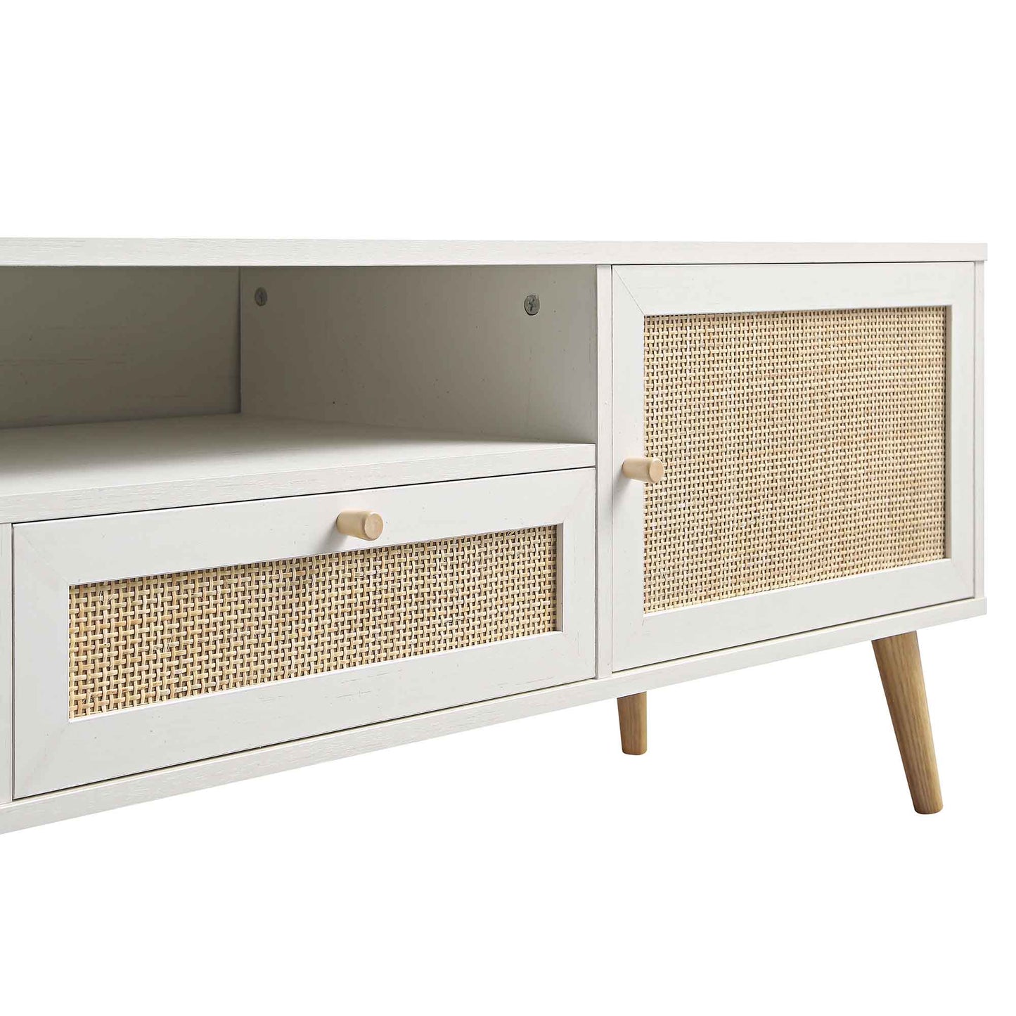 Meuble TV Frances en rotin tressé, 79 po de large, blanc