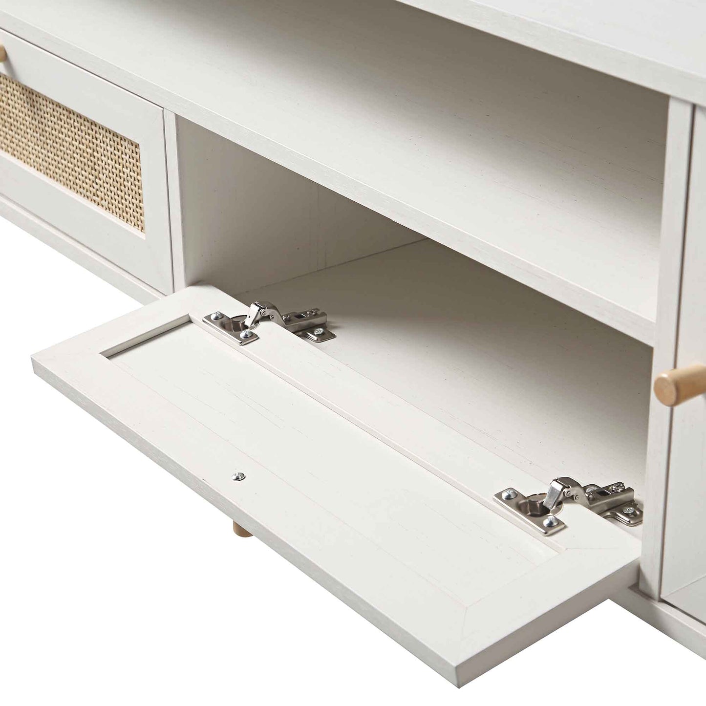 Meuble TV Frances en rotin tressé, 79 po de large, blanc
