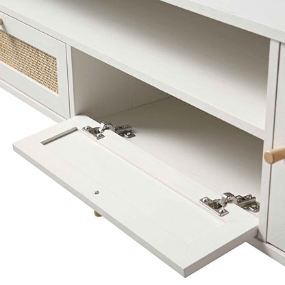 Meuble TV Frances en rotin tressé, 79 po de large, blanc