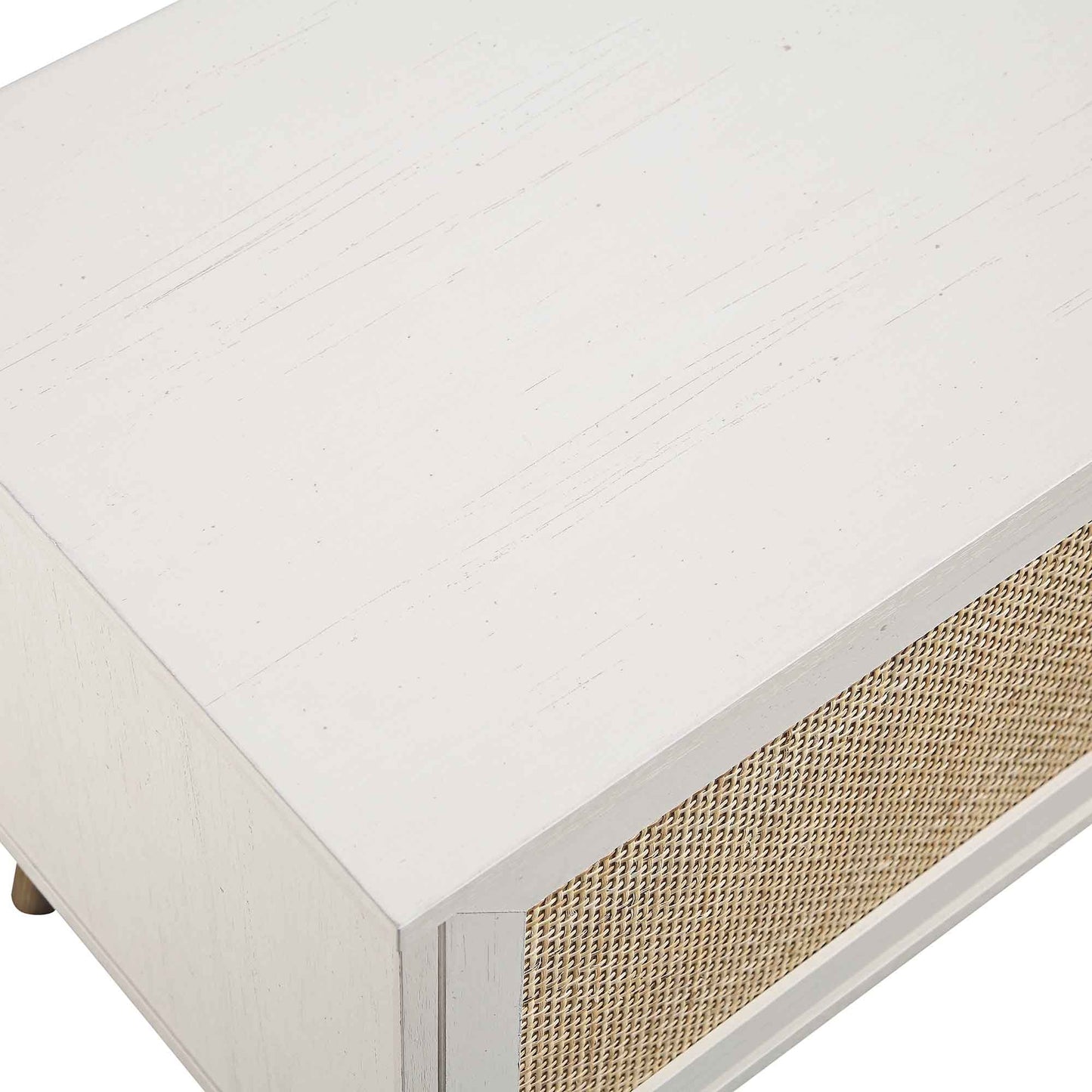Meuble TV Frances en rotin tressé, 79 po de large, blanc