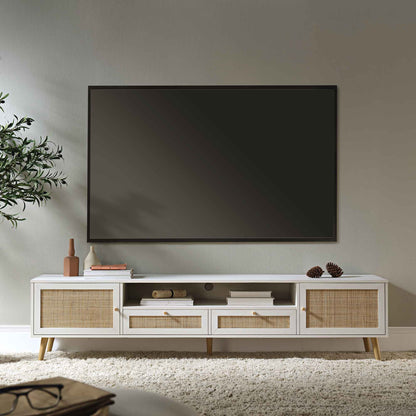 Meuble TV Frances en rotin tressé, 79 po de large, blanc