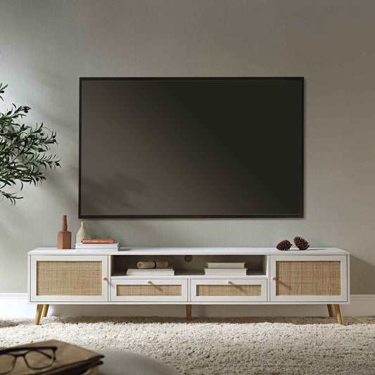 Meuble TV Frances en rotin tressé, 79 po de large, blanc