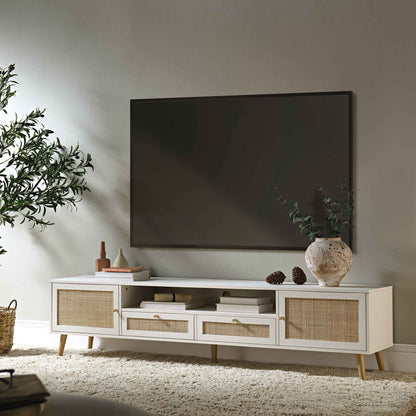 Meuble TV Frances en rotin tressé, 79 po de large, blanc