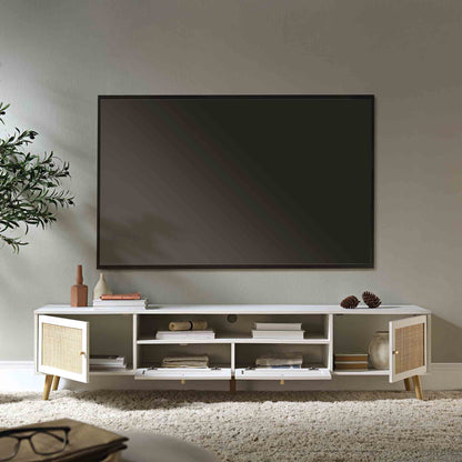 Meuble TV Frances en rotin tressé, 79 po de large, blanc