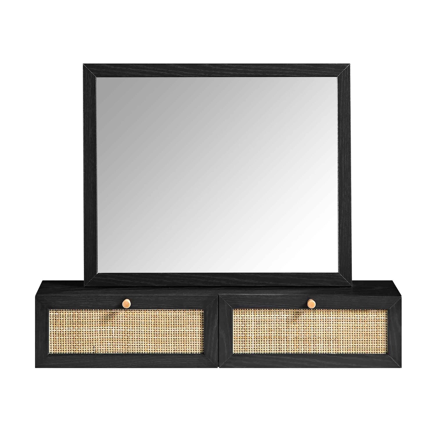 Miroir de courtoisie en rotin tressé Frances, noir