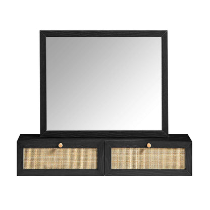 Miroir de courtoisie en rotin tressé Frances, noir