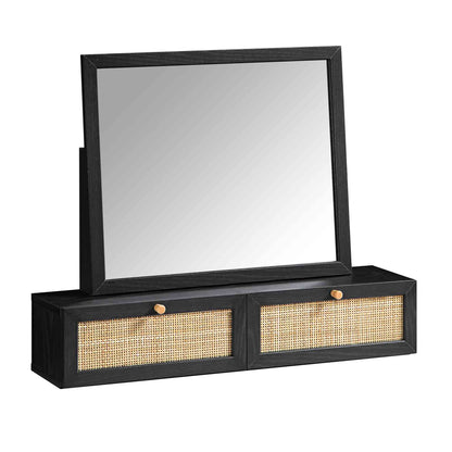 Miroir de courtoisie en rotin tressé Frances, noir