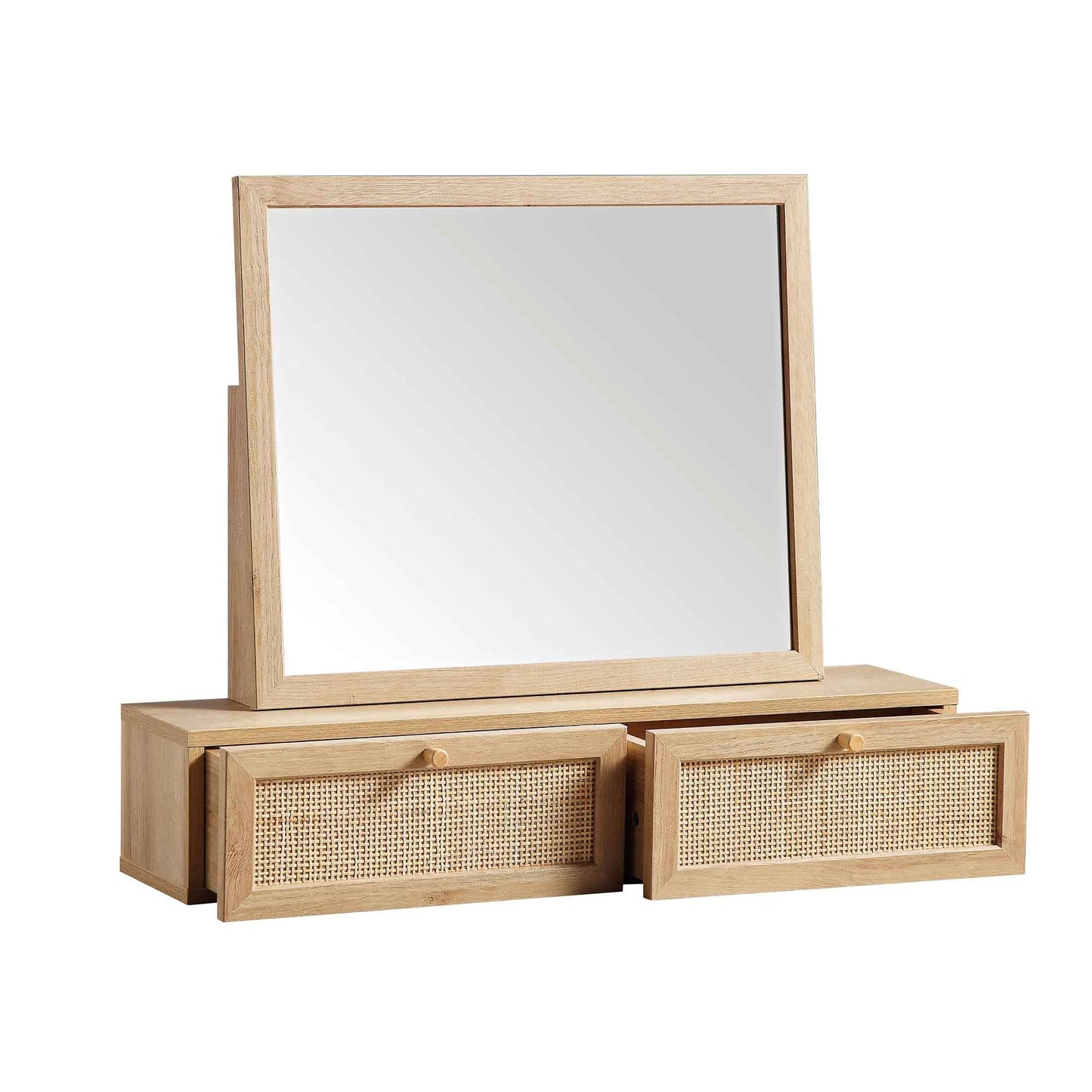 Miroir de courtoisie en rotin tressé Frances, naturel